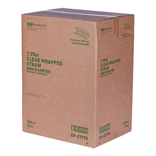 Image of Eco-Products® EP-ST770 Clear Wrapped Straw, 7.75", Pla, 400/pack, 24 Packs/carton