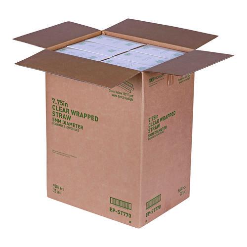 Image of Eco-Products® EP-ST770 Clear Wrapped Straw, 7.75", Pla, 400/pack, 24 Packs/carton