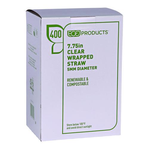 Image of Eco-Products® EP-ST770 Clear Wrapped Straw, 7.75", Pla, 400/pack, 24 Packs/carton