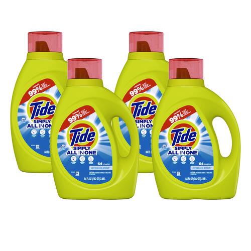 Image of Tide® 44206 Simply Clean and Fresh Laundry Detergent, HE Compatible, Refreshing Breeze, 64 Loads, 84 oz Bottle, 4/Carton