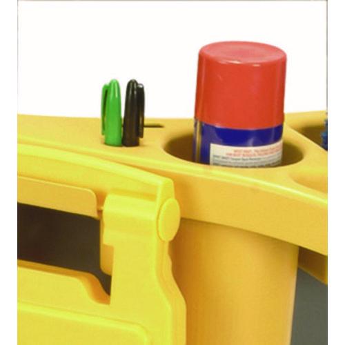 Image of Rubbermaid® Commercial FG9W8700YEL BRUTE Standard Brute Rim Caddy, Four Compartments, Fits 32.5" Diameter Cans, 26.5 x 6.75, Yellow