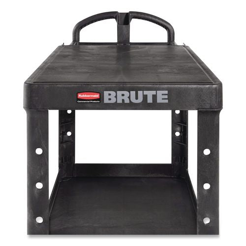 Image of Rubbermaid® Commercial FG454500BLA Heavy-Duty Utility Cart with Flat Shelves, Plastic, 2 Shelves, 500 lb Capacity, 25.25" x 54" x 36", Black