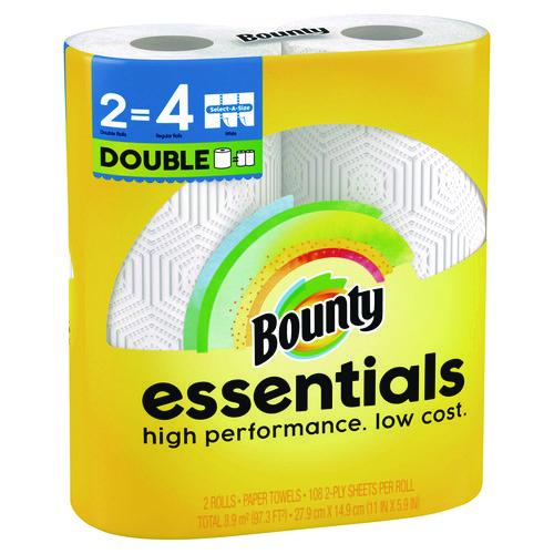 Image of Bounty® 80782402 Essentials Select-A-Size Kitchen Roll Paper Towels, 2-Ply, White, 108 Sheets/Roll, 2/Pack, 8 Packs/Carton