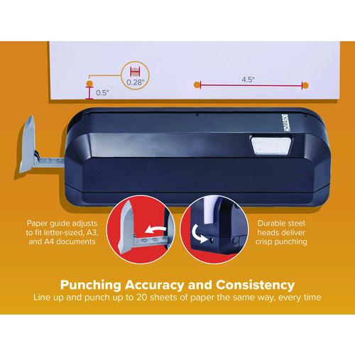 Image of Bostitch® EHP20-BLK 20-Sheet Electric Three-Hole Punch, 9/32" Holes, Black