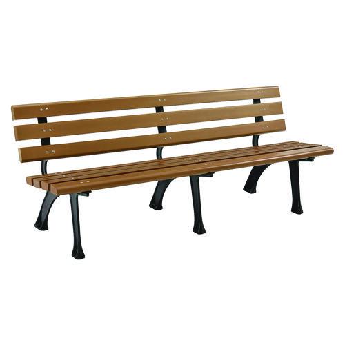 Image of Global Industrial® 240126TN Recycled Plastic Benches with Back, 72" x 23" x 28", Tan Seat/Back, Black Base