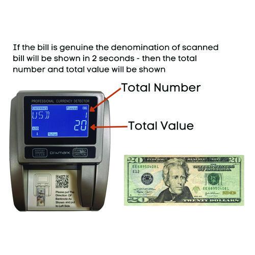 Image of Dri-Mark® MG03 Counterfeit Detector Machine for USD, 5 Detection Methods, 4.5" x 5.5" x 3.5", Black