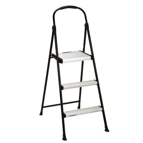 Image of Cosco® 11425ABK1E 3-Step Stepstool, 250 lb, 28.75" Tall, 28.35" Spread, Black/Silver