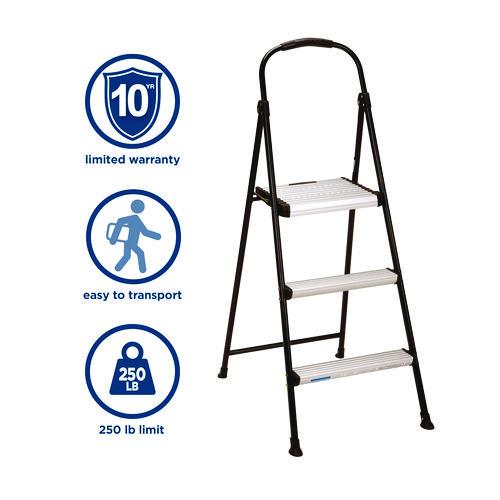 Image of Cosco® 11425ABK1E 3-Step Stepstool, 250 lb, 28.75" Tall, 28.35" Spread, Black/Silver