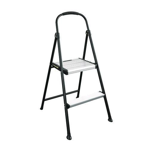 Image of Cosco® 11325ABK1E 2-Step Stepstool, 250 lb Capacity, 19" Working Height, 22.5" Spread, Black/Silver