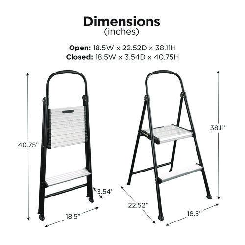 Image of Cosco® 11325ABK1E 2-Step Stepstool, 250 lb Capacity, 19" Working Height, 22.5" Spread, Black/Silver