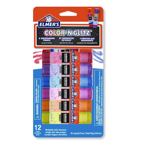 Image of Elmer's® 2197116 Glitter Glue Sticks, Applies Assorted Colors, 0.21 oz, Dries Clear Glitter, 12/Pack