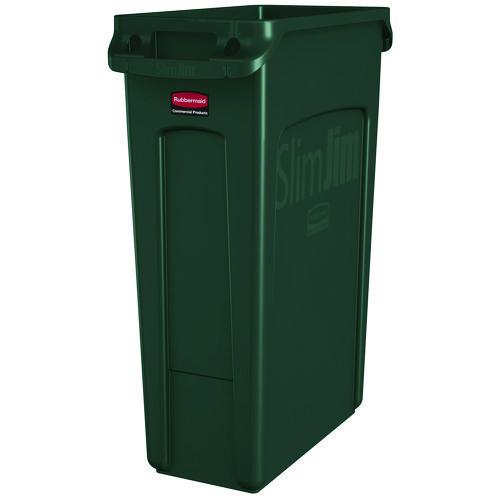 Image of Rubbermaid® Commercial FG354007GRN Slim Jim Plastic Recycling Container with Venting Channels, 23 gal, Plastic,  Green