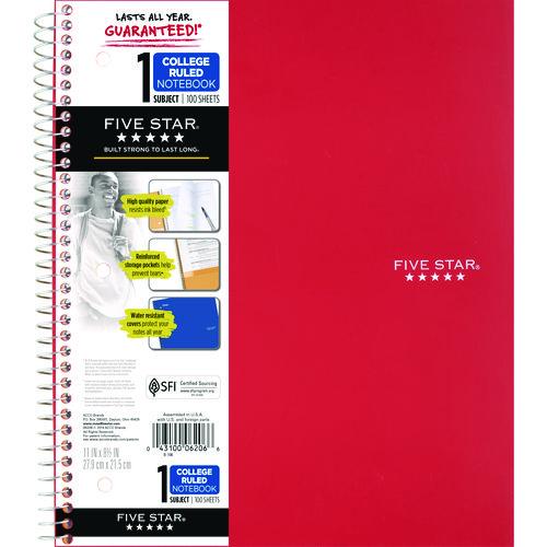 Image of Five Star® 72053 Wirebound Notebook, 1-Subject, Medium/College Rule, Red Cover, (100) 11 x 8.5 Sheets