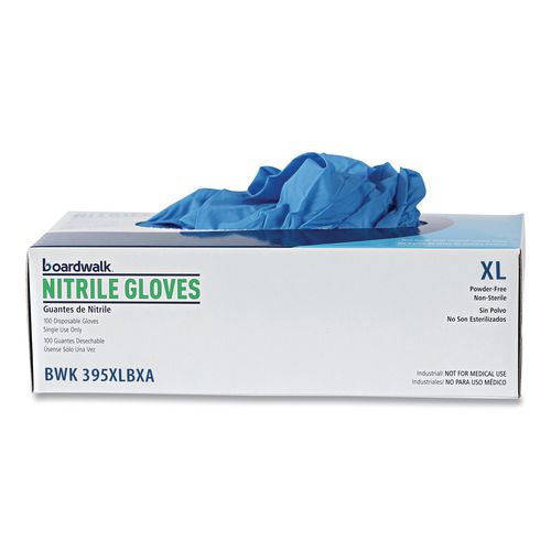 Image of Boardwalk® 395XLCTA 395 Series Disposable General-Purpose Nitrile Gloves, Powder-Free, X-Large, 5 mil Thick, 9.5" Long, Blue, 100/BX, 10 BX/CT