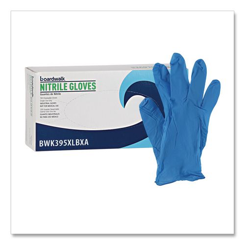 Image of Boardwalk® 395XLCTA 395 Series Disposable General-Purpose Nitrile Gloves, Powder-Free, X-Large, 5 mil Thick, 9.5" Long, Blue, 100/BX, 10 BX/CT