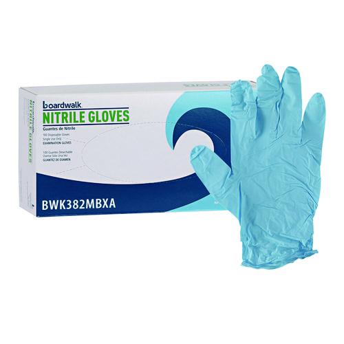 Image of Boardwalk® 382MCTA Disposable Examination Nitrile Gloves, Powder-Free, Medium, 5 mil Thick, 9.5" Long, Blue, 100/Box, 10 Boxes/Carton