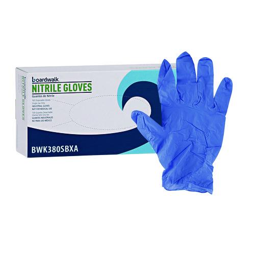 Image of Boardwalk® 380SCTA 380 Series Disposable General-Purpose Nitrile Gloves, Powder-Free, Small, 4 mil Thick, 9.5" Long, Blue, 100/Box, 10 Boxes/CT