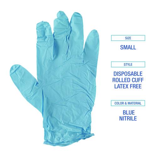 Image of Boardwalk® 382SBXA Disposable Examination Nitrile Gloves, Powder-Free, Small, 5 mil Thick, 9.5" Long, Blue, 100/Box