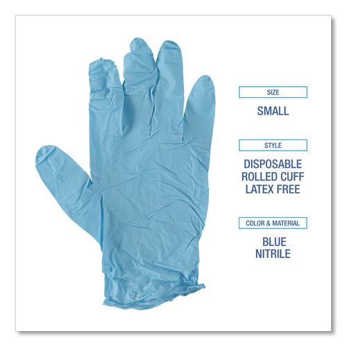 Image of Boardwalk® 382XSCTA Disposable Examination Nitrile Gloves, Powder-Free, X-Small, 5 mil Thick, 9.5" Long, Blue, 100/Box, 10 Boxes/Carton