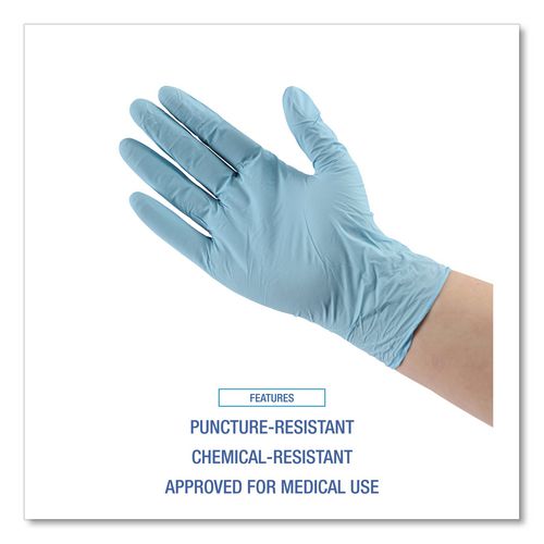 Image of Boardwalk® 382SCTA Disposable Examination Nitrile Gloves, Powder-Free, Small, 5 mil Thick, 9.5" Long, Blue, 100/Box, 10 Boxes/Carton