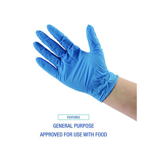 Image of Boardwalk® 395LBXA 395 Series Disposable General-Purpose Nitrile Gloves, Powder-Free, Large, 5 mil Thick, 9.5" Long, Blue, 100/Box
