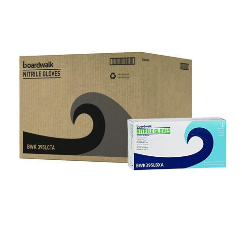 Image of Boardwalk® 395LCTA 395 Series Disposable General-Purpose Nitrile Gloves, Powder-Free, Large, 5 mil Thick, 9.5" Long, Blue, 100/Box, 10 Boxes/CT
