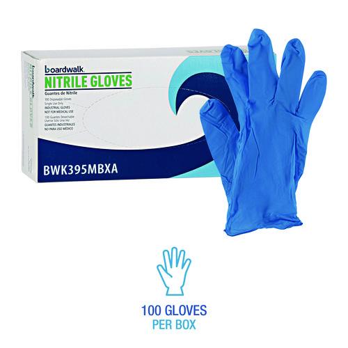 Image of Boardwalk® 395MBXA 395 Series Disposable General-Purpose Nitrile Gloves, Powder-Free, Medium, 5 mil Thick, 9.5" Long, Blue, 100/Box