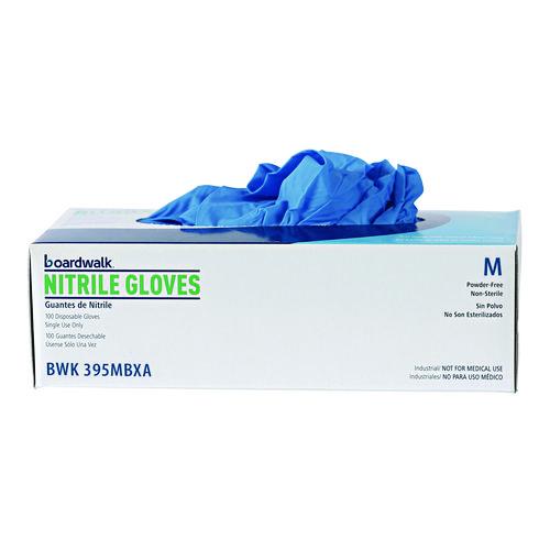 Image of Boardwalk® 395MBXA 395 Series Disposable General-Purpose Nitrile Gloves, Powder-Free, Medium, 5 mil Thick, 9.5" Long, Blue, 100/Box