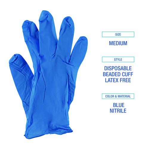Image of Boardwalk® 395MCTA 395 Series Disposable General-Purpose Nitrile Gloves, Powder-Free, Medium, 5 mil Thick, 9.5" Long, Blue, 100/Box, 10 Boxes/CT