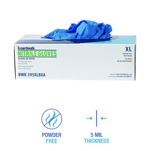 Image of Boardwalk® 395XLBXA 395 Series Disposable General-Purpose Nitrile Gloves, Powder-Free, X-Large, 5 mil Thick, 9.5" Long, Blue, 100/Box