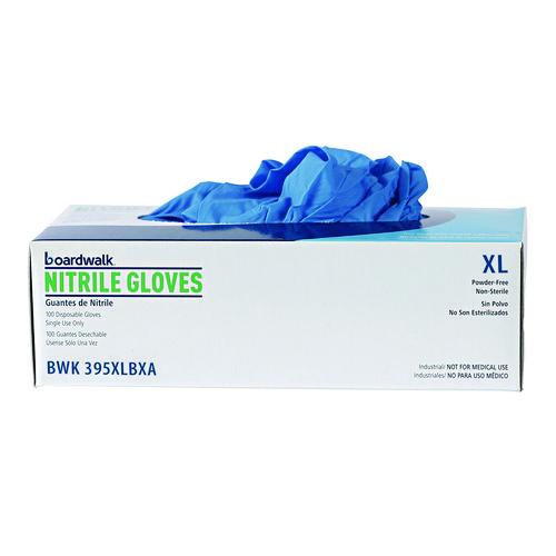 Image of Boardwalk® 395XLBXA 395 Series Disposable General-Purpose Nitrile Gloves, Powder-Free, X-Large, 5 mil Thick, 9.5" Long, Blue, 100/Box