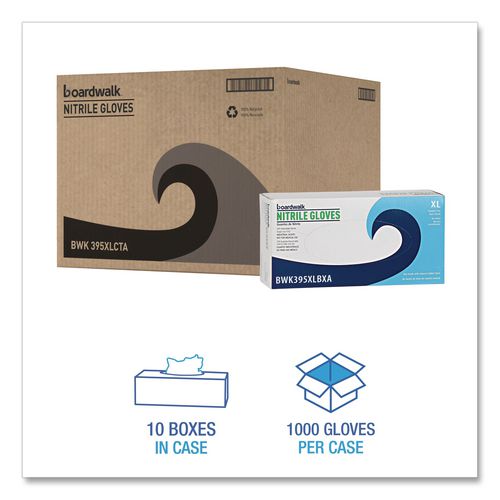 Image of Boardwalk® 395XLCTA 395 Series Disposable General-Purpose Nitrile Gloves, Powder-Free, X-Large, 5 mil Thick, 9.5" Long, Blue, 100/BX, 10 BX/CT