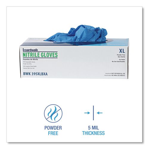 Image of Boardwalk® 395XLCTA 395 Series Disposable General-Purpose Nitrile Gloves, Powder-Free, X-Large, 5 mil Thick, 9.5" Long, Blue, 100/BX, 10 BX/CT