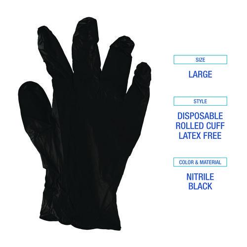 Image of Boardwalk® 396LBXA 396 Series Disposable General-Purpose Nitrile Gloves, Powder-Free, Large, 4.4 mil Thick, 9.5" Long, Black, 100/Box