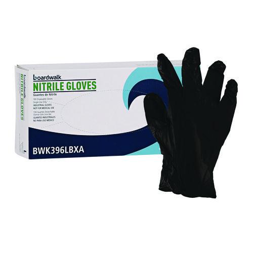 Image of Boardwalk® 396LBXA 396 Series Disposable General-Purpose Nitrile Gloves, Powder-Free, Large, 4.4 mil Thick, 9.5" Long, Black, 100/Box