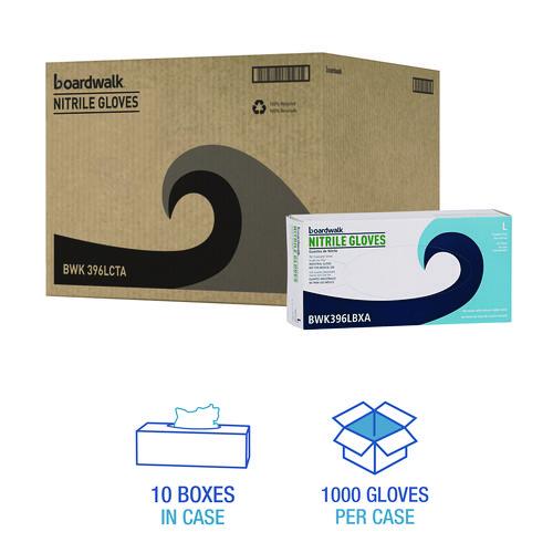 Image of Boardwalk® BWK396LCT 396 Series Disposable General-Purpose Nitrile Gloves, Powder-Free, Large, 4.4 mil Thick, 9.5" Long, Black, 100/BX, 10 BX/CT