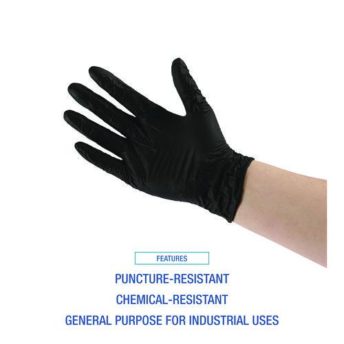 Image of Boardwalk® BWK396LCT 396 Series Disposable General-Purpose Nitrile Gloves, Powder-Free, Large, 4.4 mil Thick, 9.5" Long, Black, 100/BX, 10 BX/CT