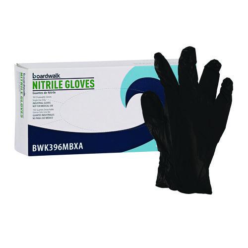 Image of Boardwalk® BWK396MBX 396 Series Disposable General-Purpose Nitrile Gloves, Powder-Free, Medium, 4.4 mil Thick, 9.5" Long, Black, 100/Box
