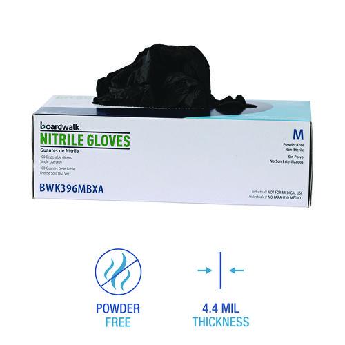 Image of Boardwalk® BWK396MCT 396 Series Disposable General-Purpose Nitrile Gloves, Powder-Free, Medium, 4.4 mil Thick, 9.5" Long, Black, 100/BX, 10 BX/CT