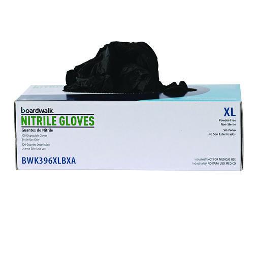 Image of Boardwalk® BWK396XLBX 396 Series Disposable General-Purpose Nitrile Gloves, Powder-Free, X-Large, 4.4 mil Thick, 9.5" Long, Black, 100/Box