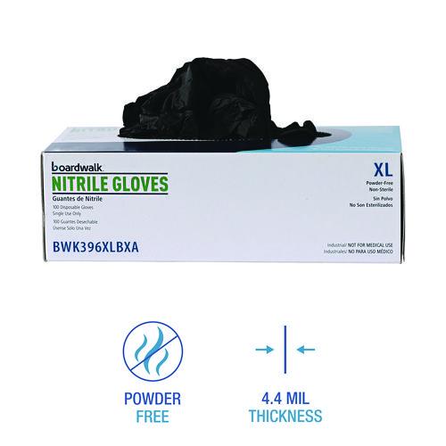 Image of Boardwalk® BWK396XLCT 396 Series Disposable General-Purpose Nitrile Gloves, Powder-Free, X-Large, 4.4 mil Thick, 9.5" Long, Black, 100/BX, 10 BX/CT