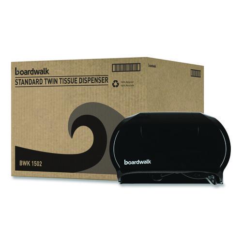 Image of BoardwalkÂ® Standard Twin Toilet Tissue Dispenser, 13 x 6.75 x 8.75, Black