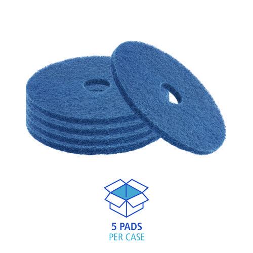 Image of BoardwalkÂ® Scrubbing Floor Pads, 17" Diameter, Blue, 5/carton
