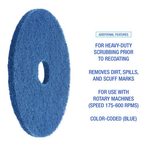 Image of BoardwalkÂ® Scrubbing Floor Pads, 17" Diameter, Blue, 5/carton
