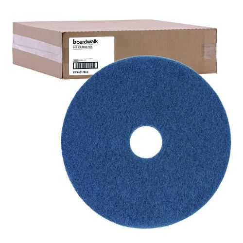 Image of BoardwalkÂ® Scrubbing Floor Pads, 17" Diameter, Blue, 5/carton