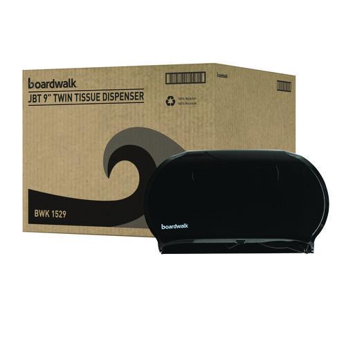 Image of Boardwalk® R4070BKBW Jumbo Twin Toilet Tissue Dispenser, 20.25 x 6 x 12.25, Black
