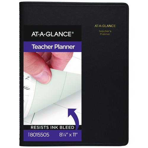 Image of AT-A-GLANCE® 80-155-05 Undated Teacher's Planner, Weekly, 9 Classes, Black Cover, 10.88 x 8.25 Sheets, 12-Month (July to June)