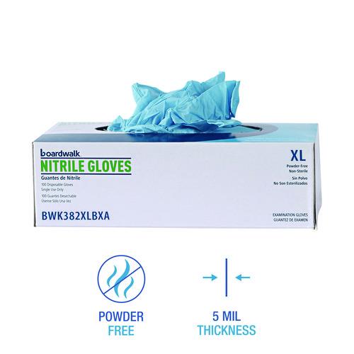 Image of Boardwalk® 382XLBXA Disposable Examination Nitrile Gloves, Powder-Free, X-Large, 5 mil Thick, 9.5" Long, Blue, 100/Box