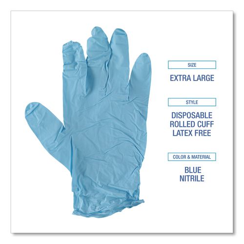 Image of Boardwalk® 382XLBXA Disposable Examination Nitrile Gloves, Powder-Free, X-Large, 5 mil Thick, 9.5" Long, Blue, 100/Box