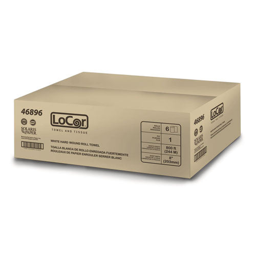 Image of LoCor® 46896 Hard Wound Roll Towel, 1-Ply, 8" x 800 ft, White, 6 Rolls/Carton